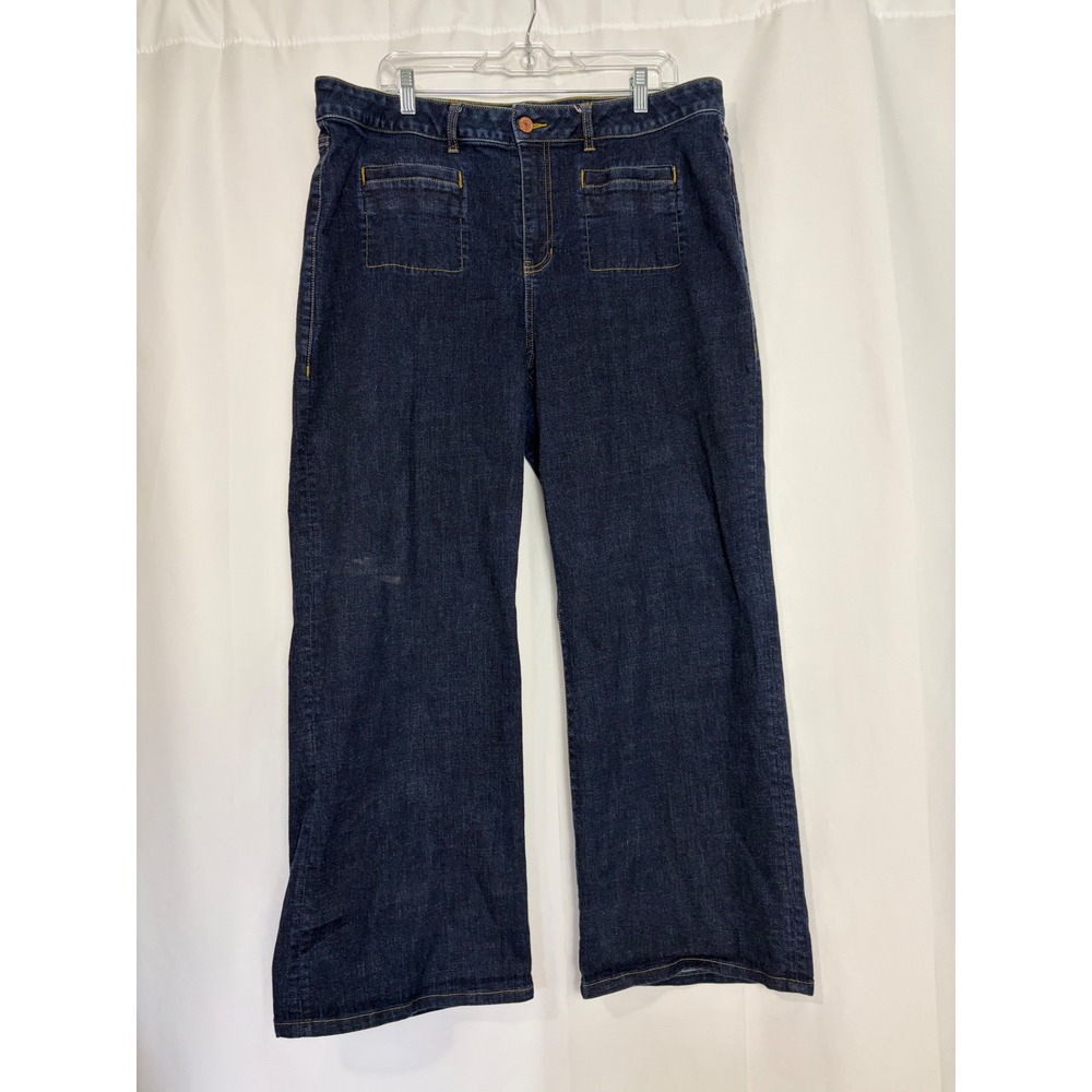 Cabi Jeans Venice Wide Leg Dark Wash Denim Front Patch Pocket Trousers Size 18
